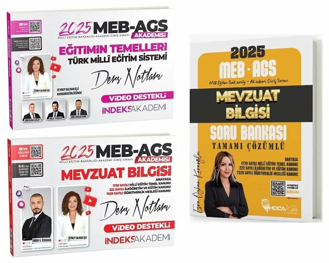 Hoca Kafası + İndeks 2025 MEB-AGS Eğitimin Temelleri + Mevzuat Bilgisi Ders Notları + Soru 3 lü Set