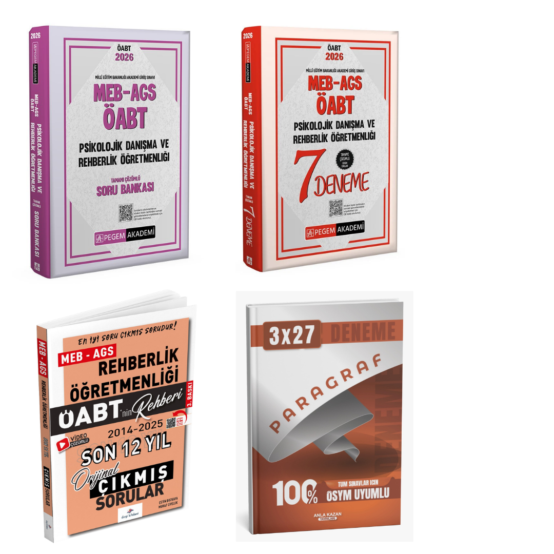 Pegem 2026 MEB AGS ÖABT Psikolojik Danışma ve Rehberlik Öğretmenliği Soru Bankası + Pegem ÖABT Psikolojik Danışma ve Rehberlik Öğretmenliği 7 Deneme + Dizgi ÖABT Psikolojik Danışma ve Rehberlik Öğretmenliği Çıkmış Sorular Seti