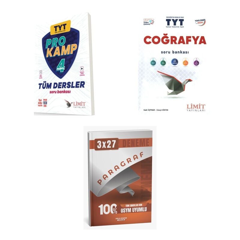 2027 Limit TYT Tüm Dersler Prokamp + Coğrafya Soru + anla kazan paragraf deneme 3'lü Set