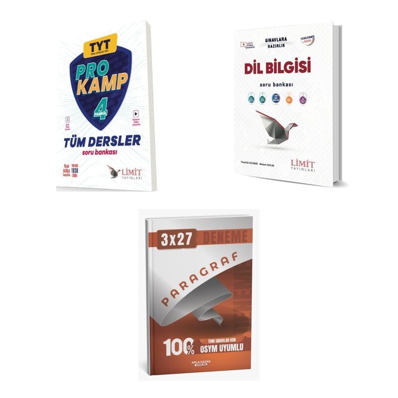 2027 Limit TYT Tüm Dersler Prokamp + Türkçe Dil Bilgisi Soru + anla kazan paragraf deneme 3'lü Set