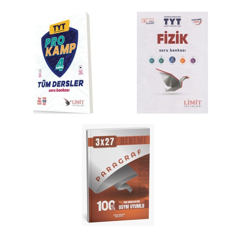 2027 Limit TYT Tüm Dersler Prokamp + Fizik Soru + anla kazan paragraf deneme 3'lü Set
