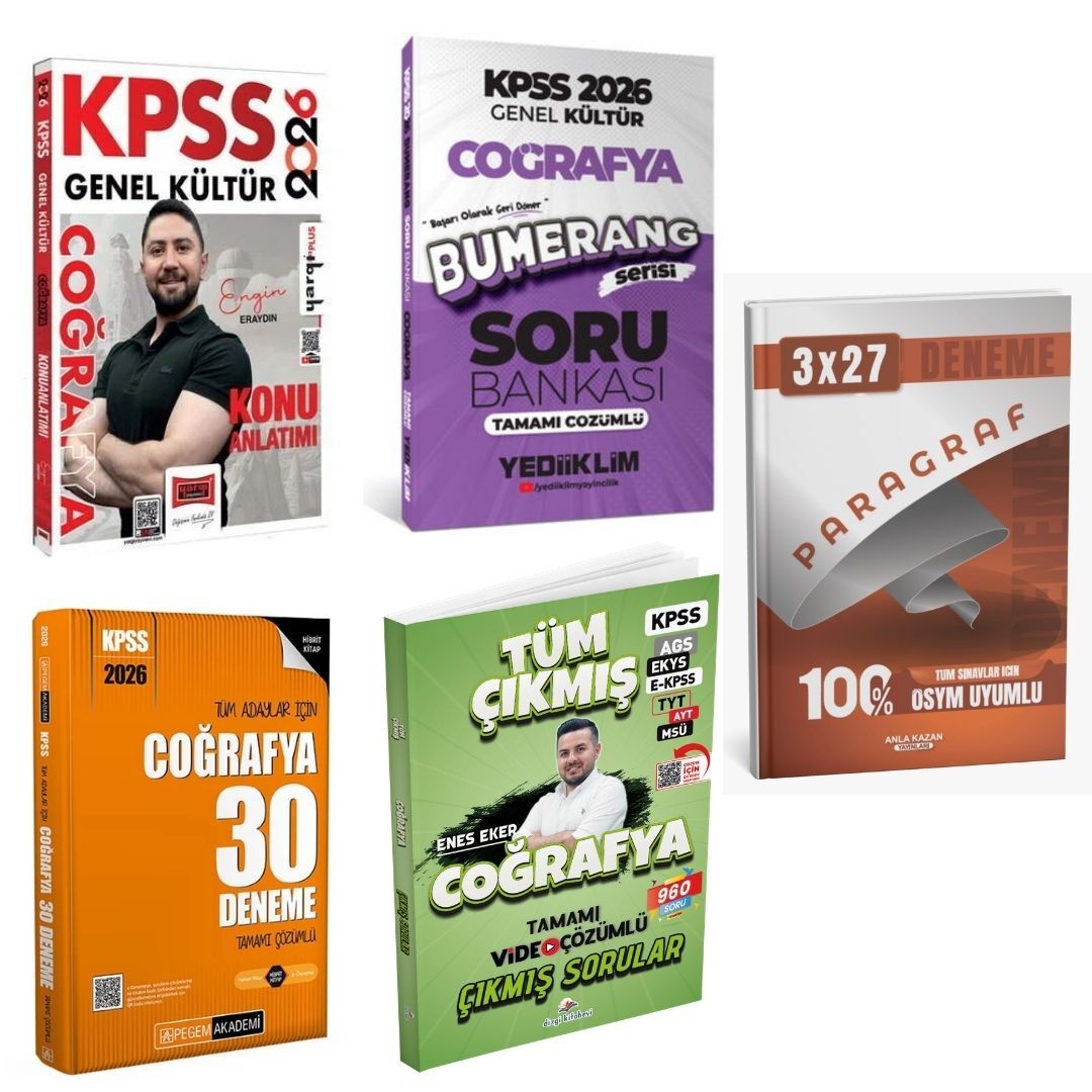 Yargı 2026 KPSS Genel Kültür Coğrafya Konu Anlatımı & Yediiklim Bumerang KPSS Coğrafya Soru Bankası & Pegem KPSS Coğrafya Deneme & Dizgi KPSS Coğrafya Çıkmış Sorular Seti
