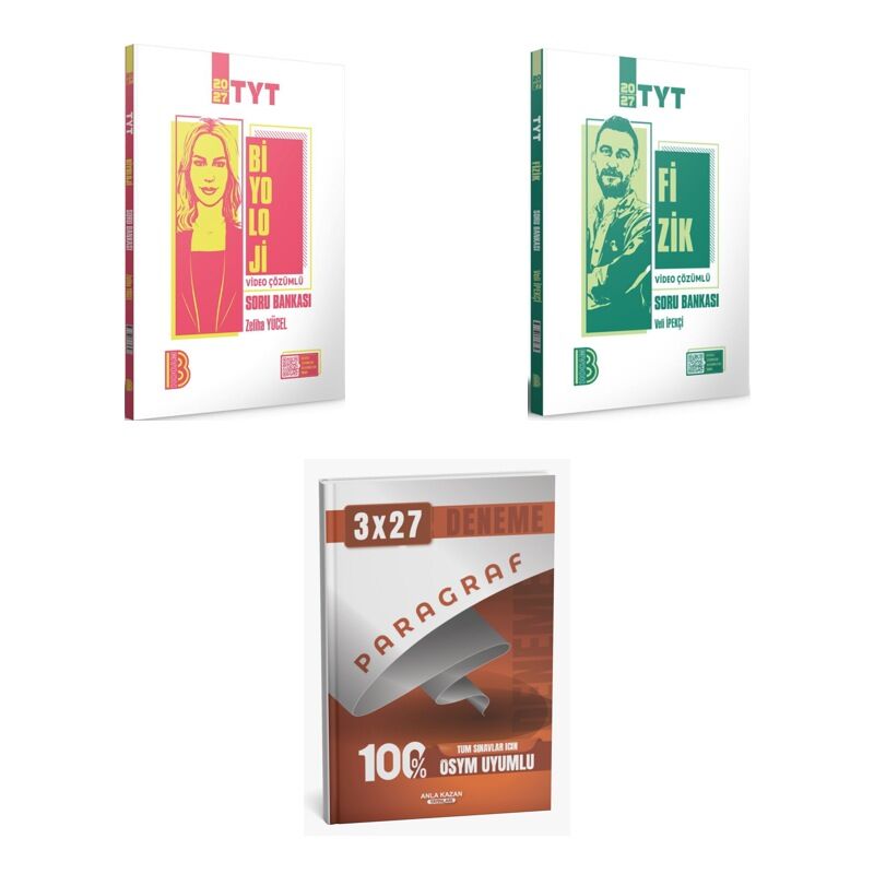 2027 Benim Hocam TYT Video Çözümlü Biyoloji + Fizik Soru + anla kazan paragraf deneme 3'lü Set