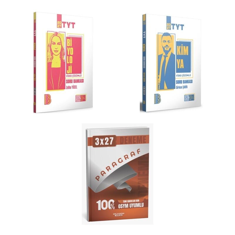 2027 Benim Hocam TYT Biyoloji Video Çözümlü + Kimya Soru + anla kazan paragraf deneme 3'lü Set