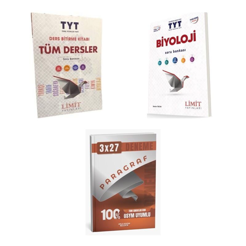 2027 Limit TYT Tüm Dersler + Biyoloji Soru + anla kazan paragraf deneme 3'lü Set