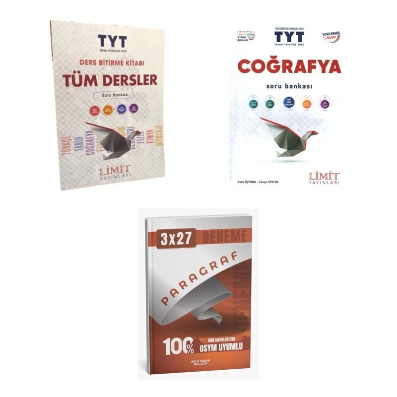 2027 Limit TYT Tüm Dersler + Coğrafya Soru + anla kazan paragraf deneme 3'lü Set