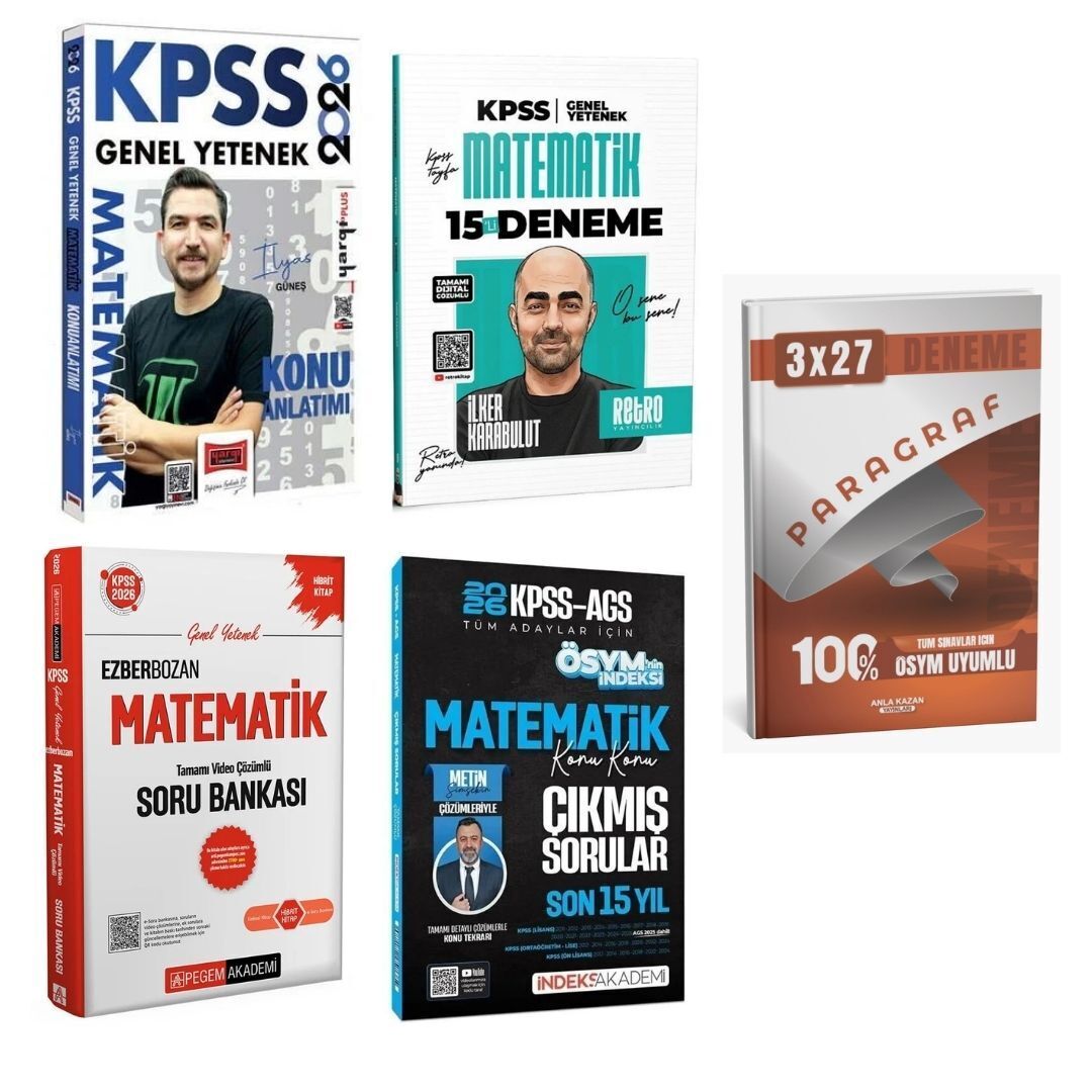 Yargı Yayınları 2026 KPSS Genel Kültür Matematik Konu Anlatımı + Pegem KPSS Ezberbozan Matematik Soru Bankası + Retro KPSS Matematik 15 Deneme + İndeks KPSS Matematik Son 15 Yıl Konu Konu Çıkmış Sorular KPSS Matematik Karma Süper Set
