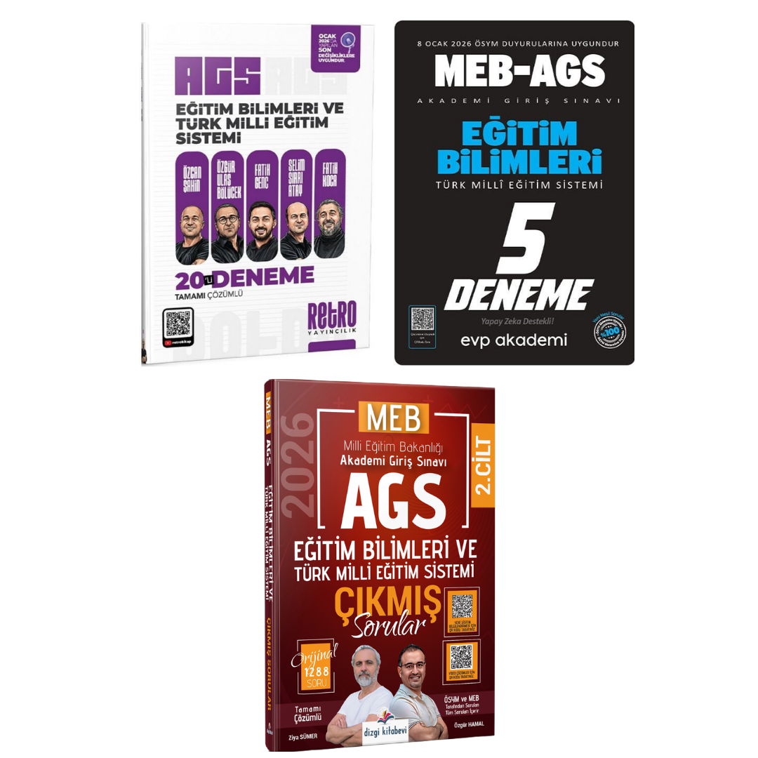 Retro 2026 MEB-AGS Eğitim Bilimleri ve Türk Milli Eğitim Sistemi 20 Deneme & EVP Akademi Eğitim Bilimleri ve Türk Milli Eğitim Sistemi 5 Deneme + Çıkmış Sorular Seti