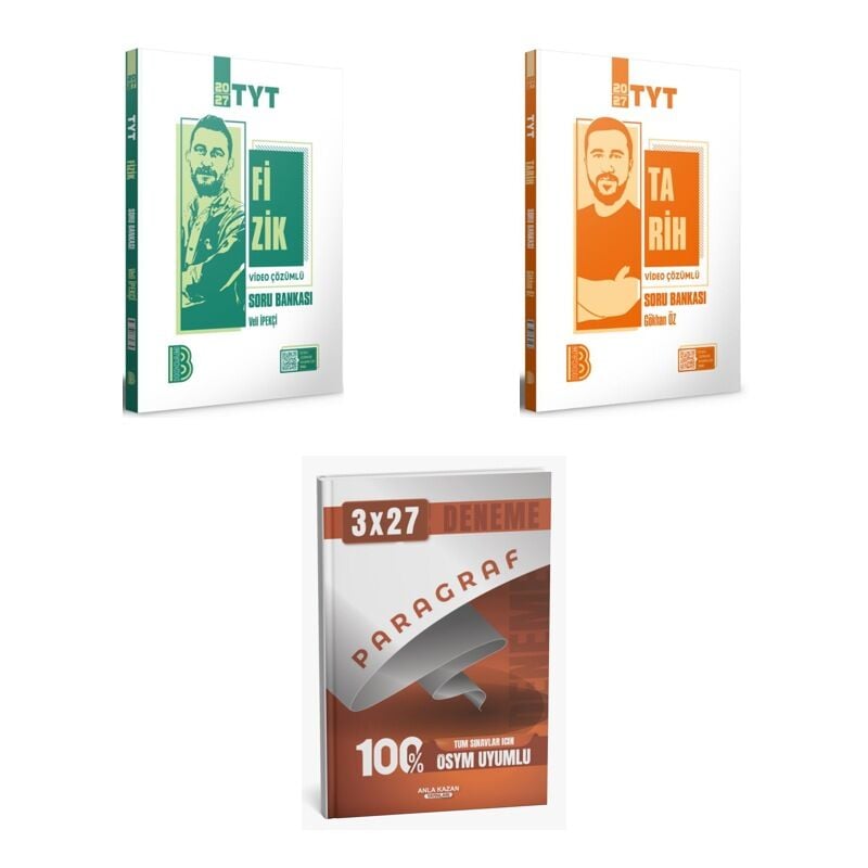 2027 Benim Hocam TYT Video Çözümlü Fizik + Tarih Soru + anla kazan paragraf deneme 3'lü Set