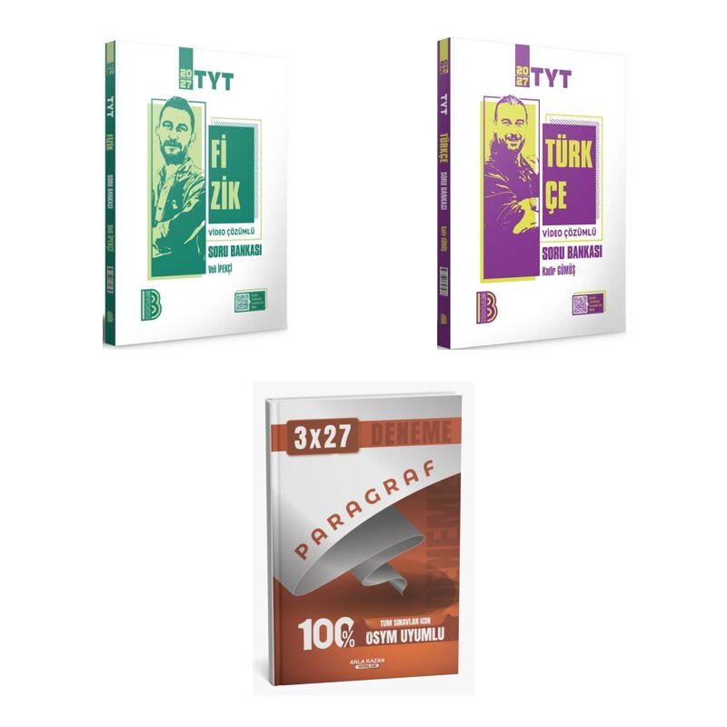 2027 Benim Hocam TYT Fizik Video Çözümlü + Türkçe Soru + anla kazan paragraf deneme 3'lü Set