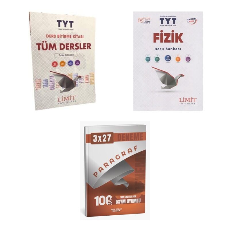 2027 Limit TYT Tüm Dersler + Fizik Soru + anla kazan paragraf deneme 3'lü Set