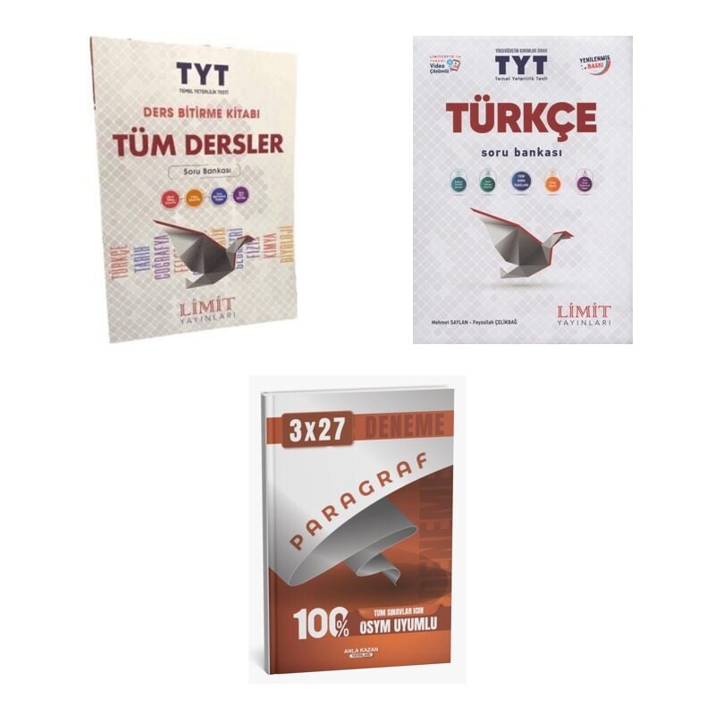 2027 Limit TYT Tüm Dersler + Türkçe Soru + anla kazan paragraf deneme 3'lü Set