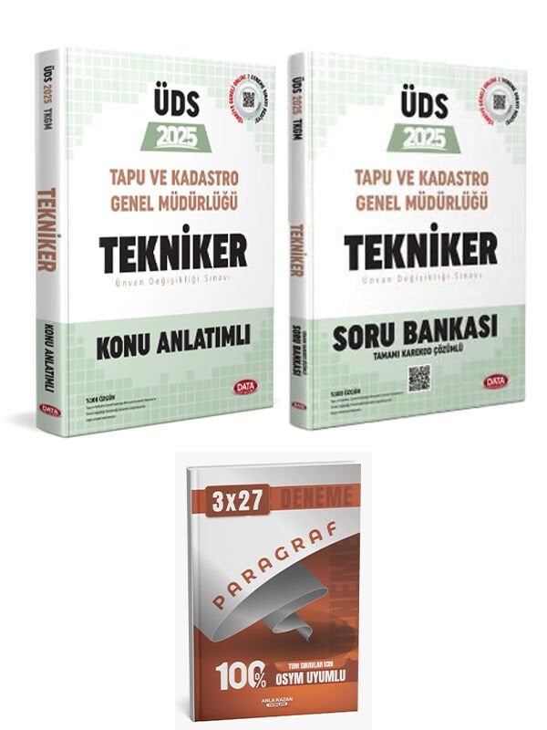 Data 2025 Tapu ve Kadastro Genel Müdürlüğü UDS Tekniker Konu + Soru + Paragraf Deneme 3 lü Set