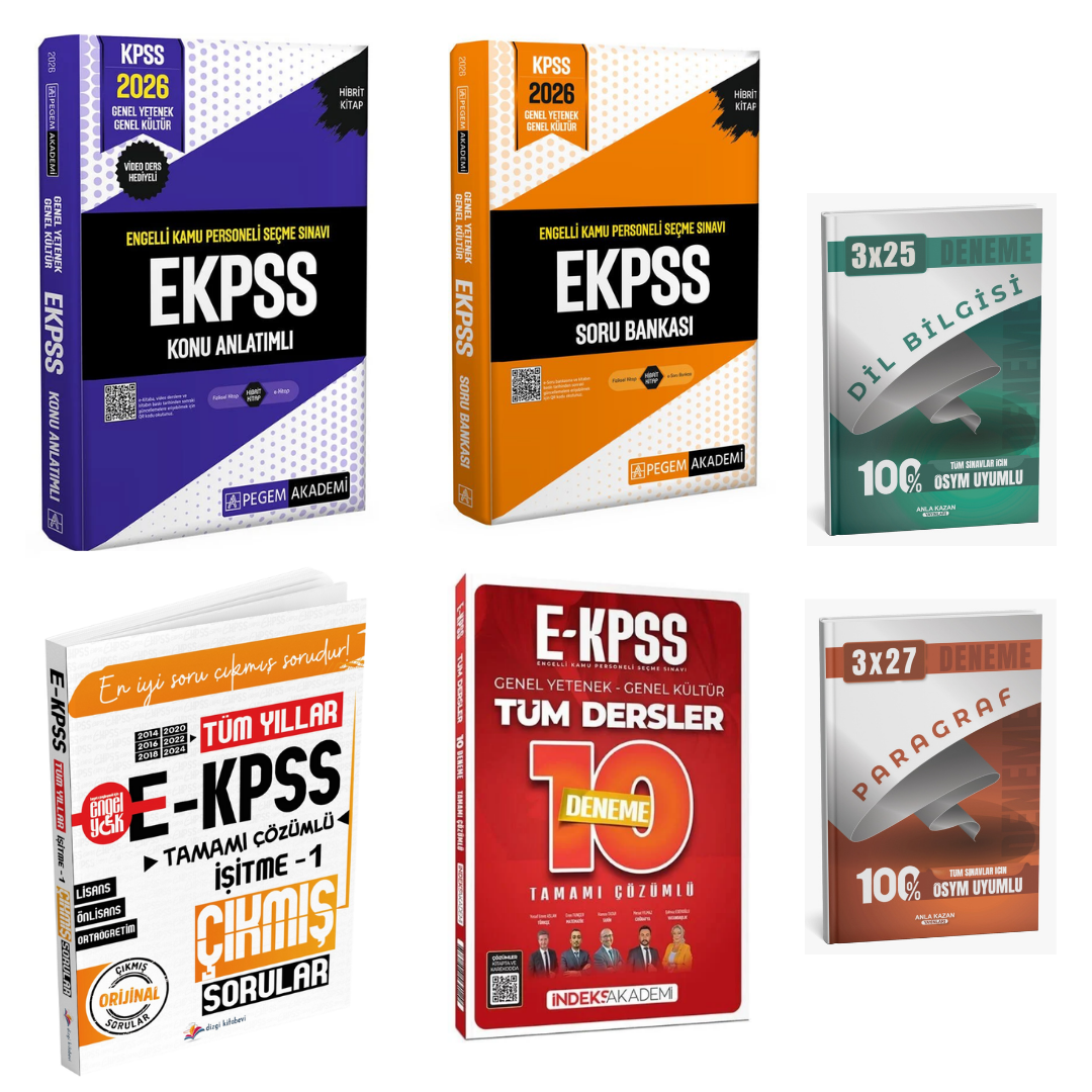 Pegem 2026 EKPSS Engelli Kamu Personeli Seçme Sınavı Konu Anlatımlı + Pegem EKPSS Soru Bankası + İndeks EKPSS 10 Deneme + Dizgi EKPSS Çıkmış Sorular Seti