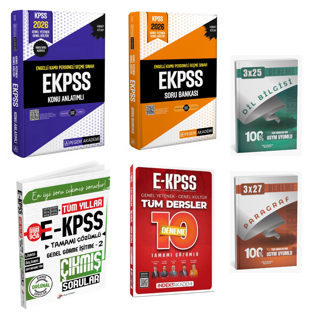 Pegem 2026 EKPSS Engelli Kamu Personeli Seçme Sınavı Konu Anlatımlı + Pegem EKPSS Soru Bankası + İndeks EKPSS 10 Deneme + Dizgi EKPSS Çıkmış Sorular Seti