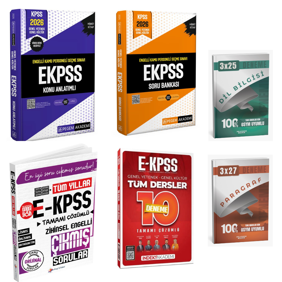 Pegem 2026 EKPSS Engelli Kamu Personeli Seçme Sınavı Konu Anlatımlı + Pegem EKPSS Soru Bankası + İndeks EKPSS 10 Deneme + Dizgi EKPSS Çıkmış Sorular Seti