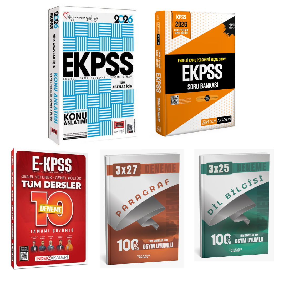 Yargı 2026 Tüm Adaylar İçin EKPSS GK-GY Tüm Dersler Konu Anlatımı + Pegem  EKPSS Engelli Kamu Personeli Seçme Sınavı Soru Bankası + İndeks EKPSS 10 Deneme Seti