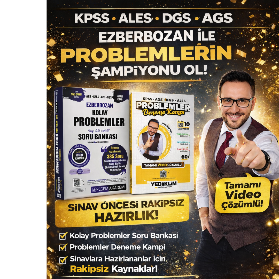 Yediiklim KPSS-AGS-DGS-ALES Problemler Deneme Kampı (60 Deneme) & Ezberbozan Kolay Problemler Soru Bankası Pegem Seti