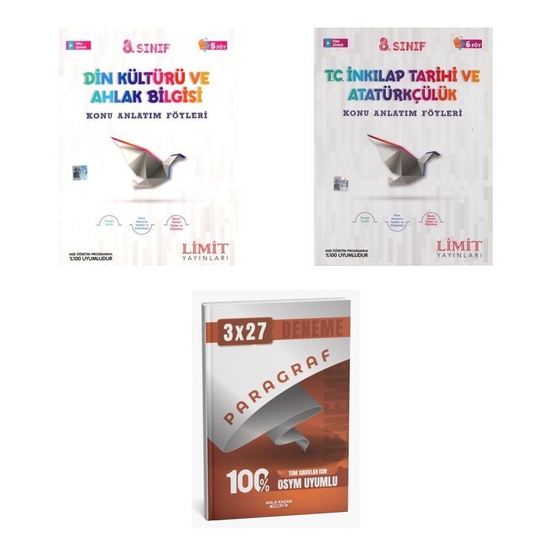 2027 Limit 8. Sınıf Föyleri Din Kültürü ve Ahlak Bilgisi + İnkılap Tarihi ve Atatürkçülük T C Konu 3'lü Set