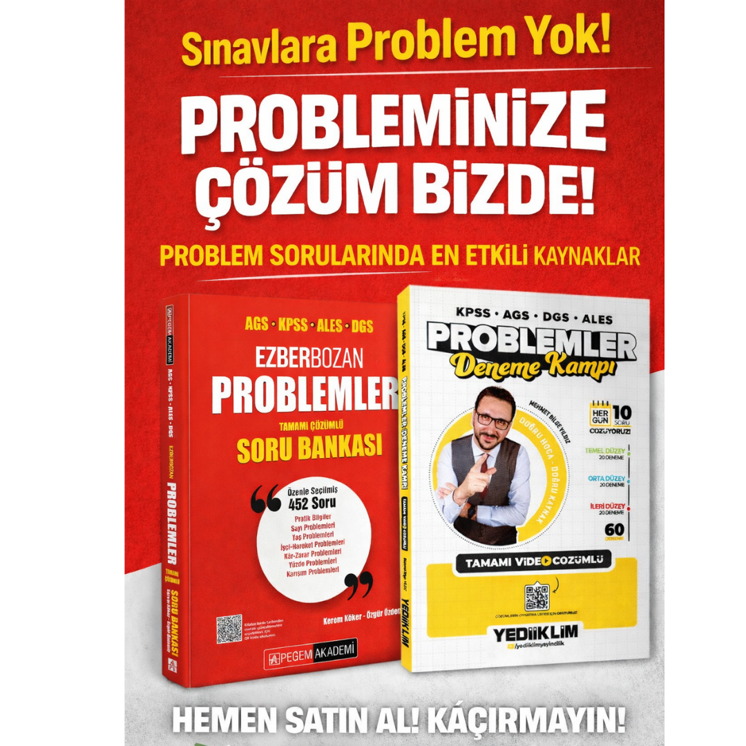 Yediiklim KPSS-AGS-DGS-ALES Problemler Deneme Kampı (60 Deneme) & AGS KPSS ALES DGS Ezberbozan Problemler Soru Bankası Pegem Seti