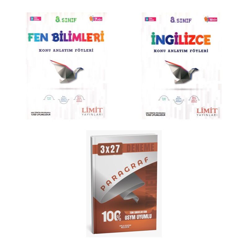 2027 Limit 8. Sınıf Föyleri Fen Bilimleri + İngilizce Konu + anla kazan paragraf deneme 3'lü Set