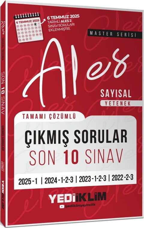 Yediiklim Yayınları ALES Master Serisi Sayısal Yetenek Tamamı Çözümlü Son 10 Sınav Çıkmış Sorular