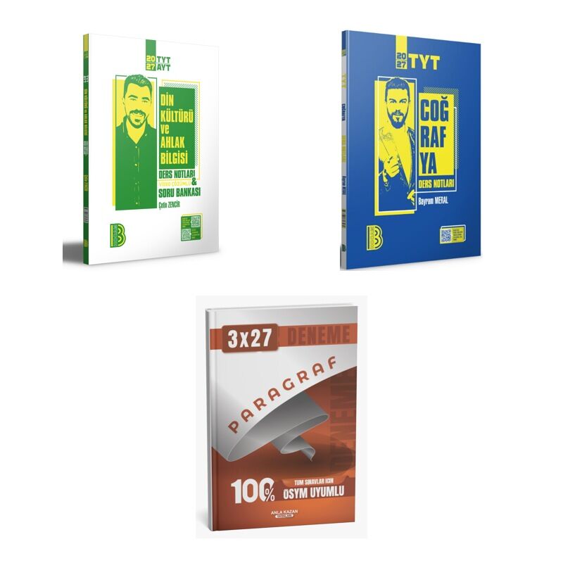 2027 Benim Hocam TYT Din Kültürü ve Ahlak Bilgisi Konu + TYT Coğrafya Konu + anla kazan paragraf deneme 3'lü Set