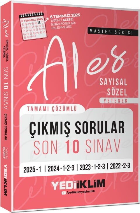 Yediiklim Yayınları ALES Master Serisi Sayısal Sözel Yetenek Tamamı Çözümlü Son 10 Sınav Çıkmış Sorular