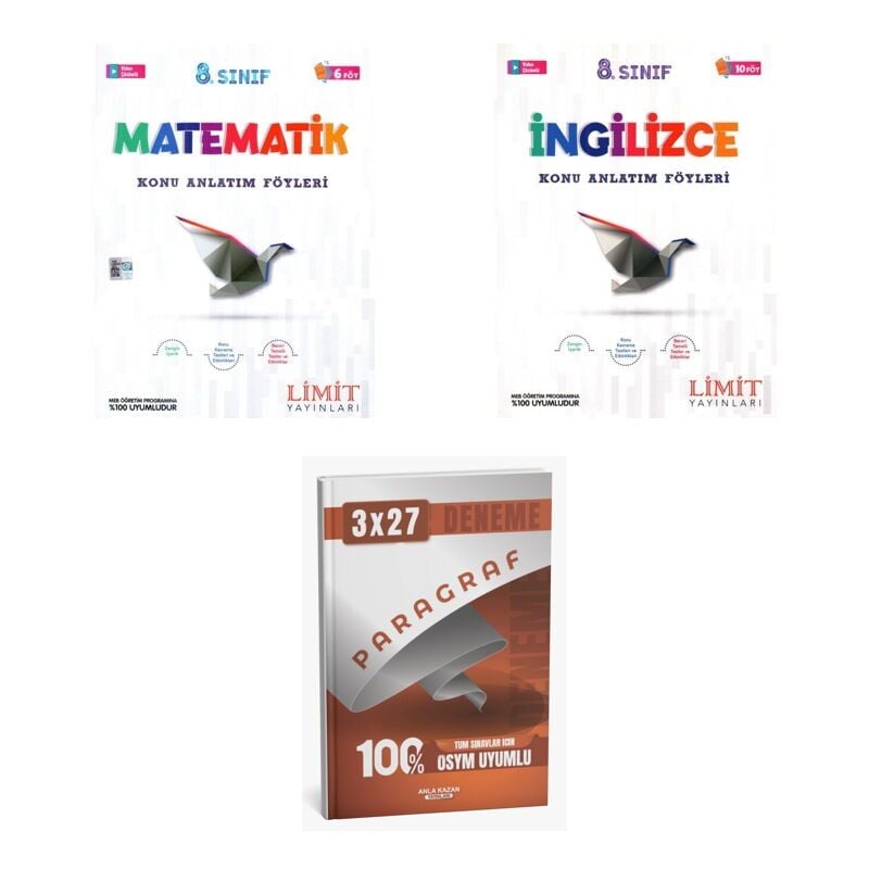 2027 Limit 8. Sınıf Föyleri Matematik + İngilizce Konu + anla kazan paragraf deneme 3'lü Set