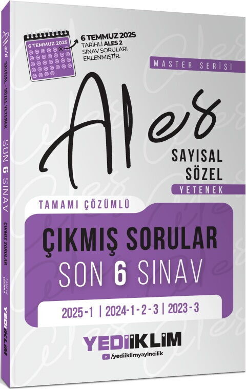 Yediiklim Yayınları ALES Master Serisi Sayısal Sözel Yetenek Tamamı Çözümlü Son 6 Sınav Çıkmış Sorular