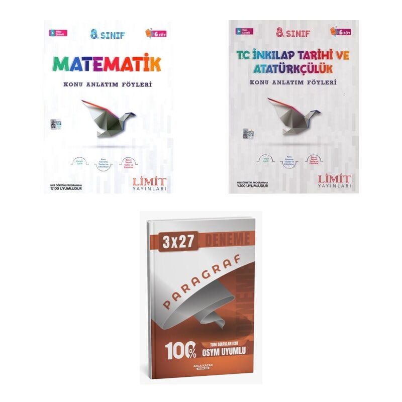 2027 Limit 8. Sınıf Föyleri Matematik + İnkılap Tarihi ve Atatürkçülük T C Konu + Ankapade 3'lü Set