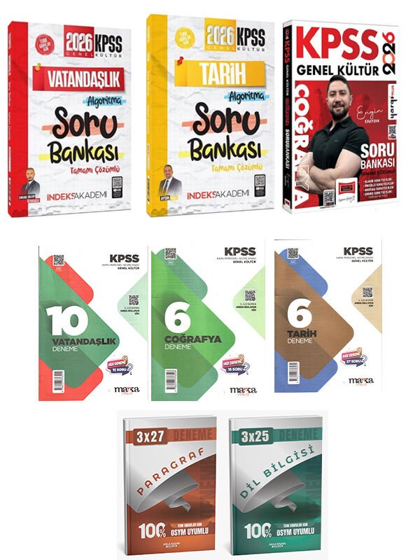 Anla Kazan 2026 KPSS İndeks Tarih Vatandaşlık Soru + Yargı Coğrafya Soru + Marka Deneme 8 li Set