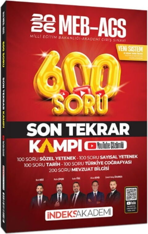 YENİ AGS - İndeks Akademi 2026 MEB-AGS Son Tekrar Kampı 600 Soru Bankası Youtube Video Çözümlü İndeks Akademi Yayıncılık