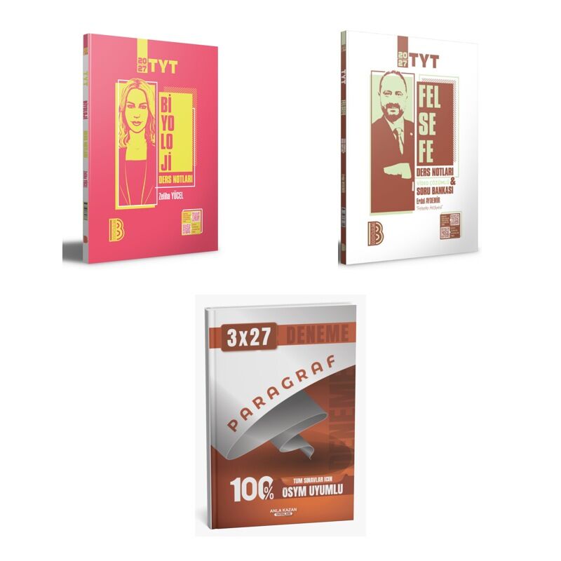 2027 Benim Hocam TYT Biyoloji + Felsefe ve Tamamı Video Çözümlü Konu + anla kazan paragraf deneme 3'lü Set
