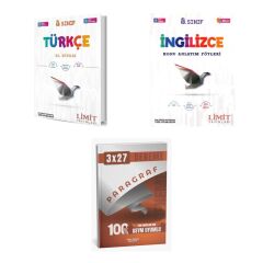 2027 Limit 8. Sınıf Türkçe El Kitabı + İngilizce Föyleri Konu + anla kazan paragraf deneme 3'lü Set