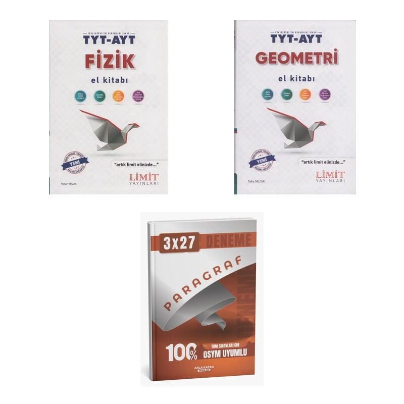2027 Limit TYT AYT Fizik + Geometri El Kitabı + anla kazan paragraf deneme 3'lü Set