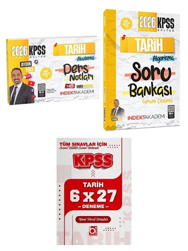 İndeks 2026 KPSS Tarih Video Ders + Soru + Bigelio Tarih Deneme 3 lü Set Aydın Yüce