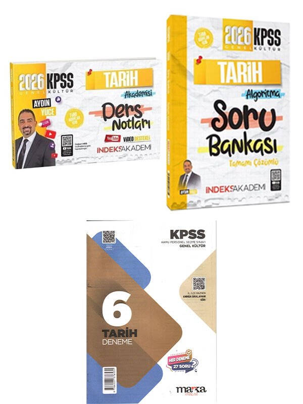 İndeks 2026 KPSS Tarih Video Ders Notu + Soru + Marka Tarih Deneme 3 lü Set Aydın Yüce