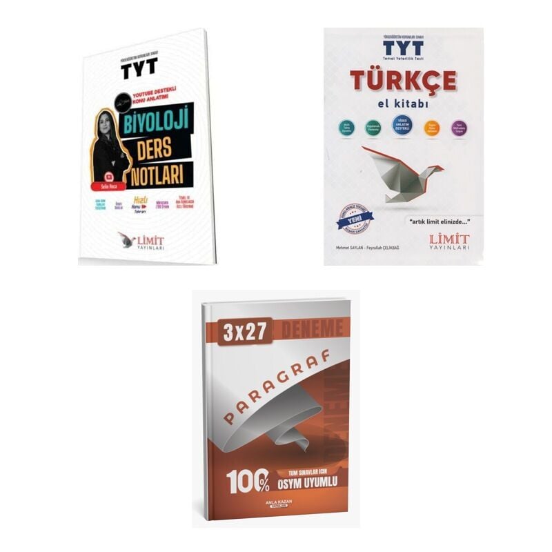 2027 Limit TYT Biyoloji Konu + Türkçe El Kitabı + anla kazan paragraf deneme 3'lü Set
