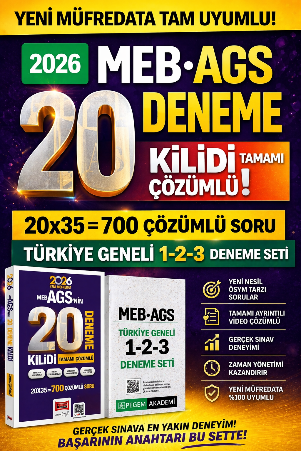 Pegem 2026 MEB AGS Türkiye Geneli 1-2-3 (3'lü Deneme Seti) & MEB-AGS Kilidi 20 Deneme Yargı Yayınları Seti