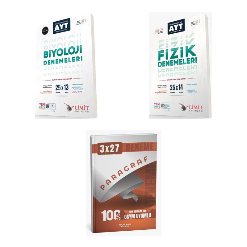 2027 Limit AYT 25 Biyoloji li Deneme + Fizik x 14 Deneme + anla kazan paragraf deneme 3'lü Set