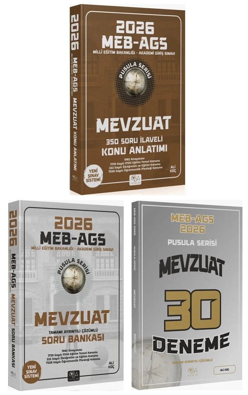 CBA Akademi 2026 MEB-AGS Mevzuat Konu Anlatımı + Soru Bankası + 30 Deneme 3 lü Set Pusula Serisi - Ali Koç CBA Akademi