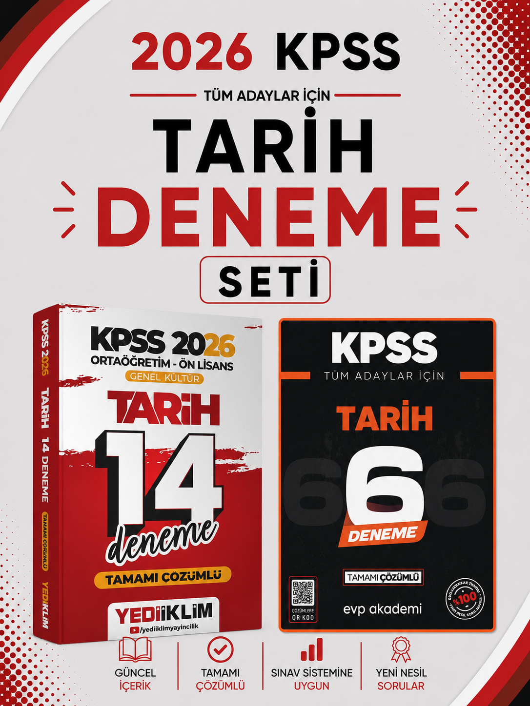 Yediiklim 2026 KPSS Ortaöğretim Ön Lisans 14 Deneme & KPSS Tarih 6 Deneme EVP Akademi Seti