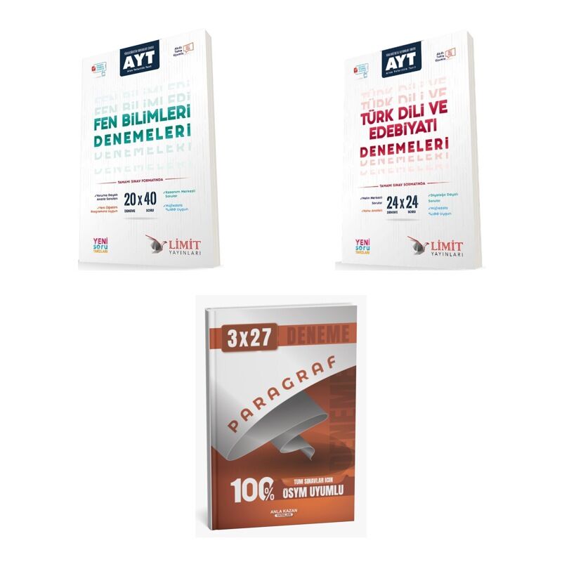 2027 Limit AYT Fen Bilimleri 20x40 Video Çözümlü + Edebiyat Türk Dili ve Edebiyatı 24X24 Deneme + Ankapade 3'lü Set
