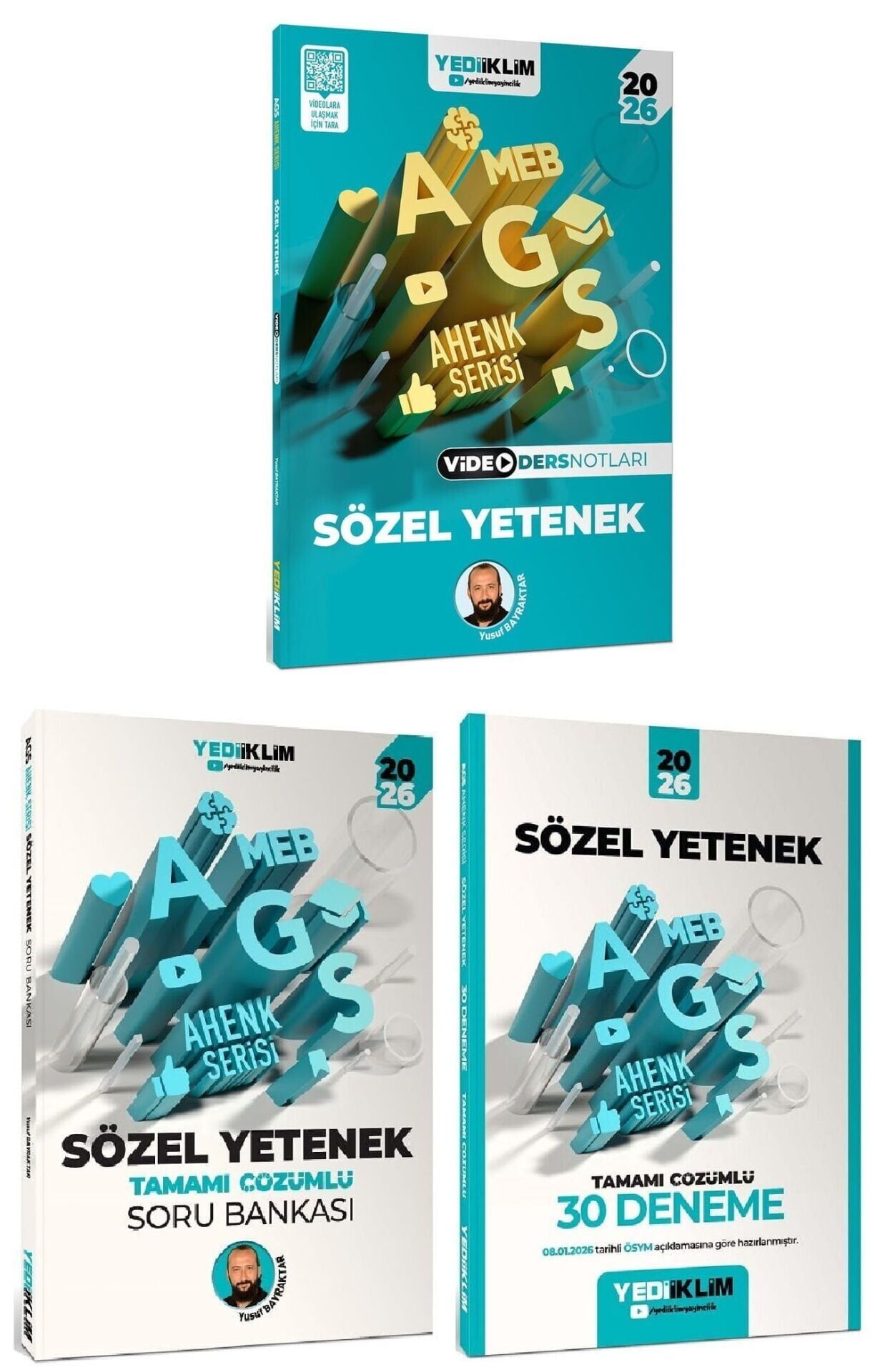 YENİ AGS - Yediiklim 2026 MEB-AGS Sözel Yetenek Video Ders Notları + Soru Bankası + 30 Deneme 3 lü Set Ahenk Serisi - Yusuf Bayraktar Yediiklim Yayınları
