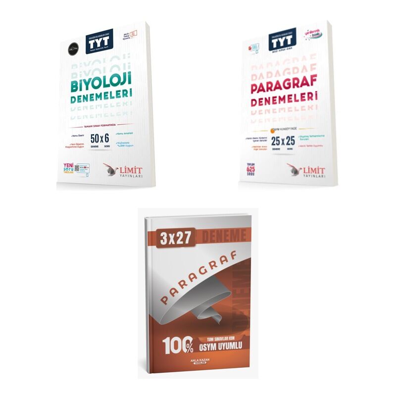 2027 Limit TYT Biyoloji 50x6 + Tüm Dersler MSÜ KPSS DGS Paragraf 25 X 25 Deneme + Ankapade 3'lü Set