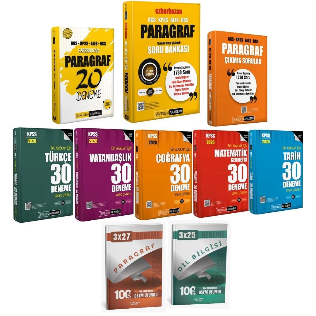 Pegem 2026 KPSS Paragraf Soru Bankası + KPSS Paragraf Deneme + KPSS Paragraf Çıkmış Sorular + KPSS Tüm Dersler Deneme Süper Set