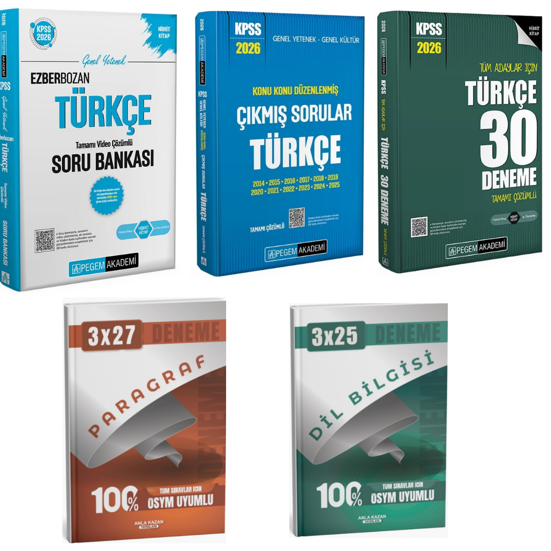 Pegem 2026 KPSS Ezberbozan Türkçe Soru Bankası + KPSS Türkçe Deneme + KPSS Türkçe Konu Konu Çıkmış Sorular Seti