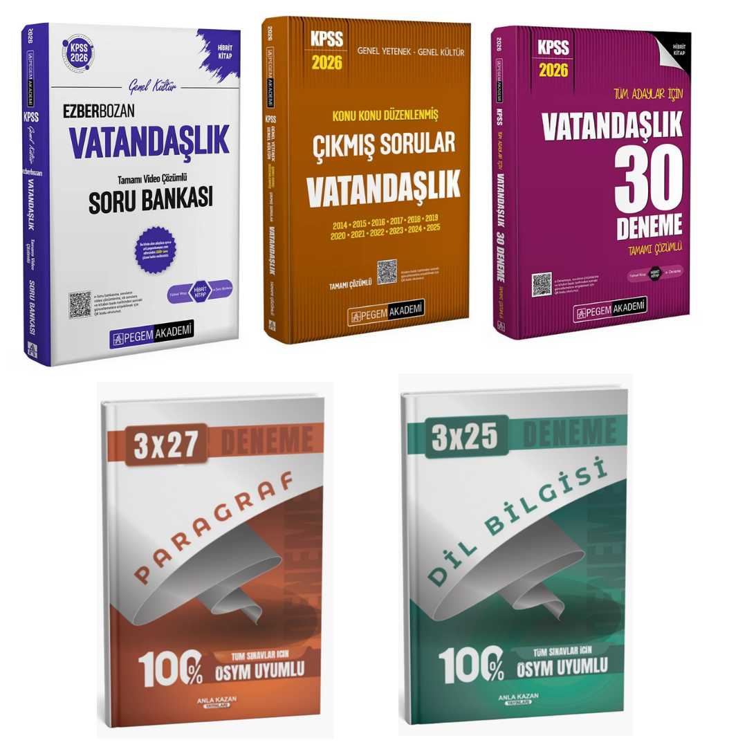 Pegem 2026 KPSS Ezberbozan Vatandaşlık Soru Bankası + KPSS Vatandaşlık Deneme + KPSS Vatandaşlık Konu Konu Çıkmış Sorular Seti