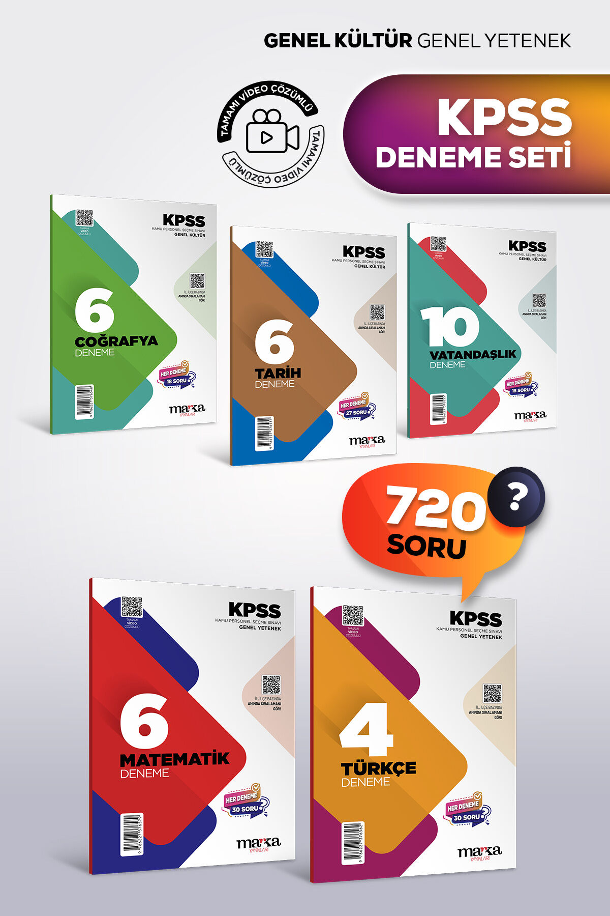 Marka Yayınları KPSS Genel Kültür Genel Yetenek | 32 Branş Deneme Seti | Tamamı Video Çözümlü